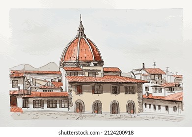 Watercolor work of a historical architectural site