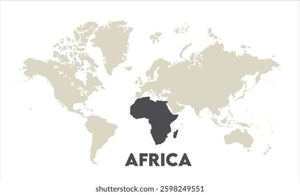 Watercolor world map with Africa-01, Map of Africa, highlighted on the world map, Africa on the world map, Satellite view, Africa's location on the globe.