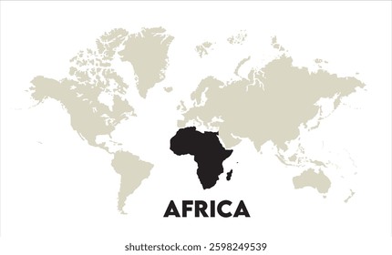 Watercolor world map with Africa-05, Map of Africa, highlighted on the world map, Africa on the world map, Satellite view, Africa's location on the globe.