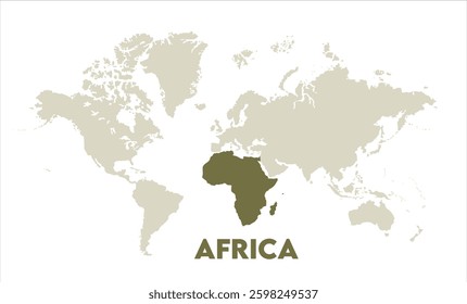 Watercolor world map with Africa-08, Map of Africa, highlighted on the world map, Africa on the world map, Satellite view, Africa's location on the globe.