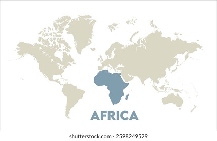Watercolor world map with Africa-12, Map of Africa, highlighted on the world map, Africa on the world map, Satellite view, Africa's location on the globe.