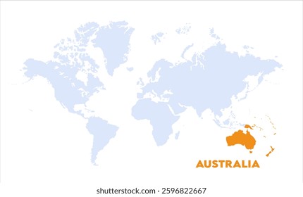 Watercolor world map with Australia-04, Map of Australia, highlighted on the world map, Australia on the world map, Satellite view, Australia location on the globe.