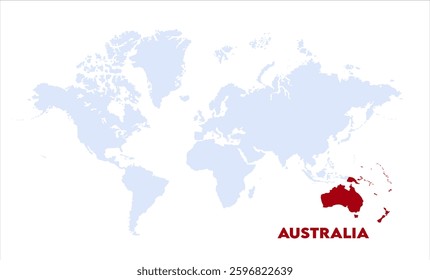 Watercolor world map with Australia-11, Map of Australia, highlighted on the world map, Australia on the world map, Satellite view, Australia location on the globe.