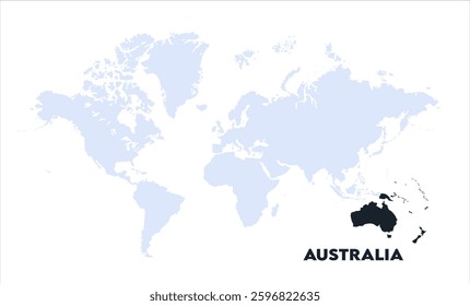 Watercolor world map with Australia-12, Map of Australia, highlighted on the world map, Australia on the world map, Satellite view, Australia location on the globe.