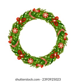 Watercolor wreath with christmas tree branches and christmas elements vector