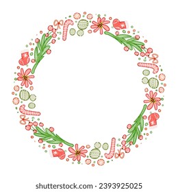 Watercolor wreath with christmas tree branches and christmas elements vector