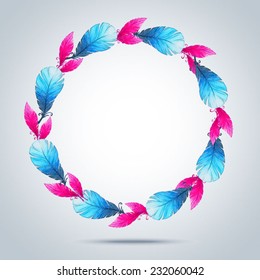 Watercolor  wreath of feathers. Vector illustration 