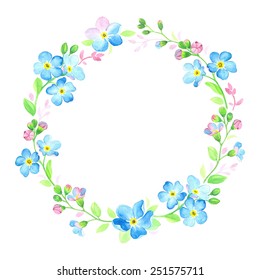 Watercolor wreath with forget-me-not.