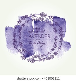 Watercolor wreath with lavender. hand drawn