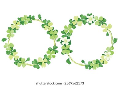 Watercolor wreaths of green clovers collection