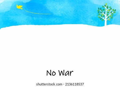 watercolor yellow dove and blue sky with NO WAR massage illustration