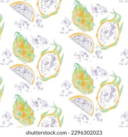 Patrón de fruta de dragón amarillo acuarela en vector
