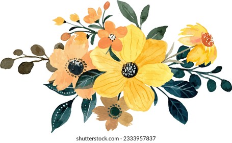 Watercolor yellow floral bouquet for background, wedding, fabric, textile, greeting, card, wallpaper, banner, sticker, decoration etc.