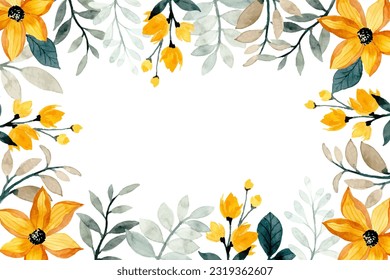 Watercolor yellow floral frame for wedding, birthday, card, background, invitation, wallpaper, sticker, decoration etc.