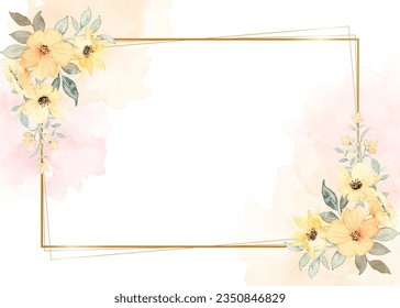 Watercolor yellow flower frame for wedding, birthday, card, background, invitation, wallpaper, sticker, decoration etc.