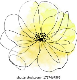 Watercolor yellow flower isolated vector illustration. simple minimalist flower design. 
