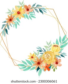 Watercolor yellow flowers with geometric frames
