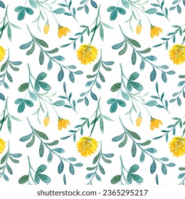 Watercolor yellow green wildflower seamless pattern for background, fabric, textile, fashion, wallpaper, wedding, banner, sticker, decoration etc.