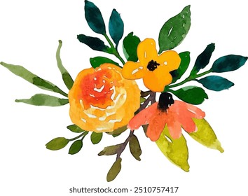 Watercolor Yellow Orange Watercolor Flower Arrangement Bouquet