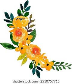 Watercolor Yellow Orange Watercolor Flower Arrangement Bouquet