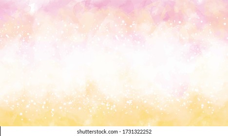 Watercolor yellow pink background. Abstract yellow pink splash painting on a white background. Rainbow colorful watercolor. Pastel color / multicolor painting / brush strokes. Space background.