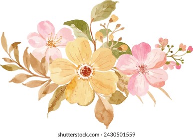 Watercolor yellow pink flower bouquet for background, wedding, fabric, textile, greeting, card, wallpaper, banner, sticker, decoration etc.