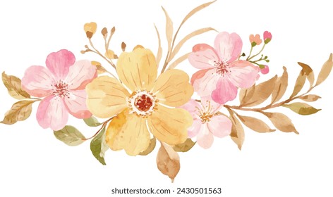 Watercolor yellow pink flower bouquet for background, wedding, fabric, textile, greeting, card, wallpaper, banner, sticker, decoration etc.