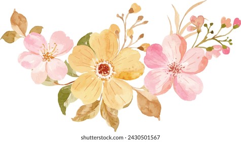 Watercolor yellow pink flower bouquet for background, wedding, fabric, textile, greeting, card, wallpaper, banner, sticker, decoration etc.