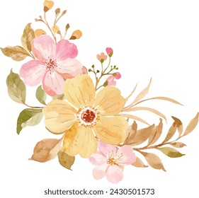 Watercolor yellow pink flower bouquet for background, wedding, fabric, textile, greeting, card, wallpaper, banner, sticker, decoration etc.