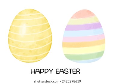 Watercolor Yellow and Rainbow Easter eggs hand painted vector illustration