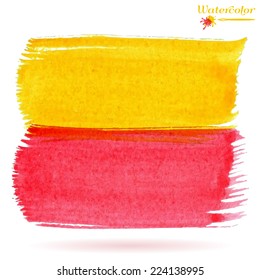 Watercolor yellow and red abstract paint, vector isolated design elements on white background