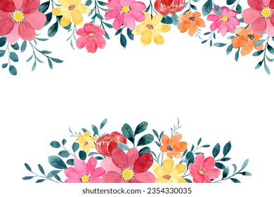 Watercolor yellow red flower border for wedding, birthday, card, background, invitation, wallpaper, sticker, decoration etc.