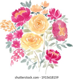 watercolor yellow roses and peony bouquets element isolated editable vector 