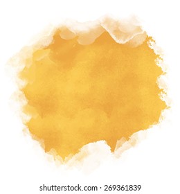 Watercolor Yellow Sand Rough Spot Closeup Isolated On White Background. Top View