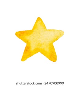 Watercolor yellow star cut out from background, vector hand made not AI