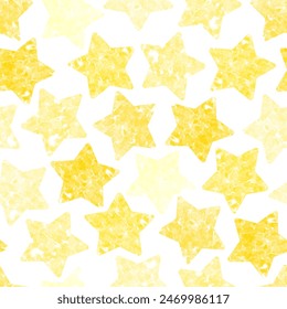 Watercolor yellow star seamless pattern vector. Brush stroke stars on white background. Beautiful graphic design for fabric, textile, sweet dress, skirt, kid cloth, wrapping paper, card, decor, print.