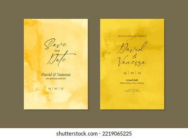 Watercolor yellow wedding invitation card template design 