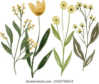 Watercolor Yellow Wild Flower Arrangement