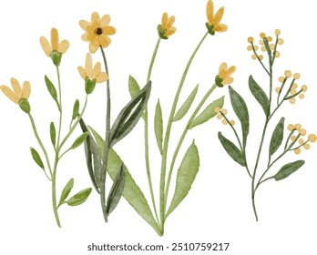 Watercolor Yellow Wild Flower Arrangement