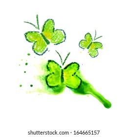 Watercolor yellow-green butterfly. Vector