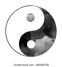 Watercolor Yin Yang Symbol - Black and White