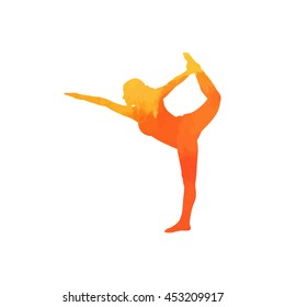  Watercolor yoga.  Silhouette on a beautiful watercolor background