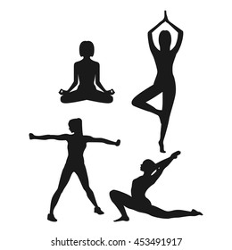  Watercolor yoga.  Silhouette on a beautiful watercolor background