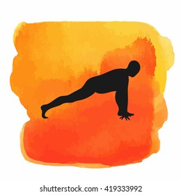  Watercolor yoga. Yoga silhouette set. Silhouette on a beautiful watercolor background