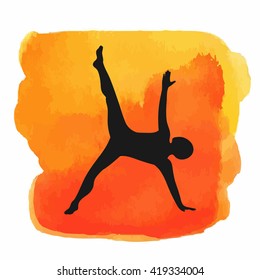  Watercolor yoga. Yoga silhouette set. Silhouette on a beautiful watercolor background