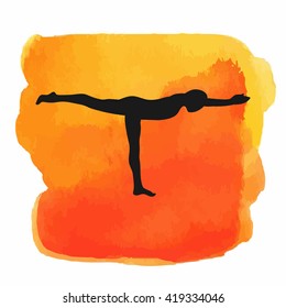  Watercolor yoga. Yoga silhouette set. Silhouette on a beautiful watercolor background