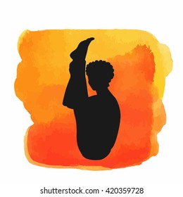  Watercolor yoga. Yoga silhouette set. Silhouette on a beautiful watercolor background