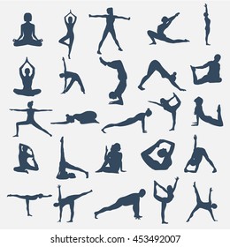  Watercolor yoga. Yoga silhouette set. Silhouette on a beautiful watercolor background