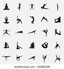  Watercolor yoga. Yoga silhouette set. Silhouette on a beautiful watercolor background