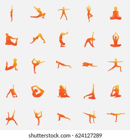  Watercolor yoga. Yoga silhouette set. Silhouette on a beautiful watercolor background